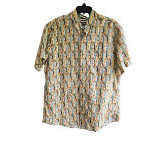 Eddie Bauer Mens XL Trout Print Short Sleeve Button-Up Shirt 100% Cotton Casual